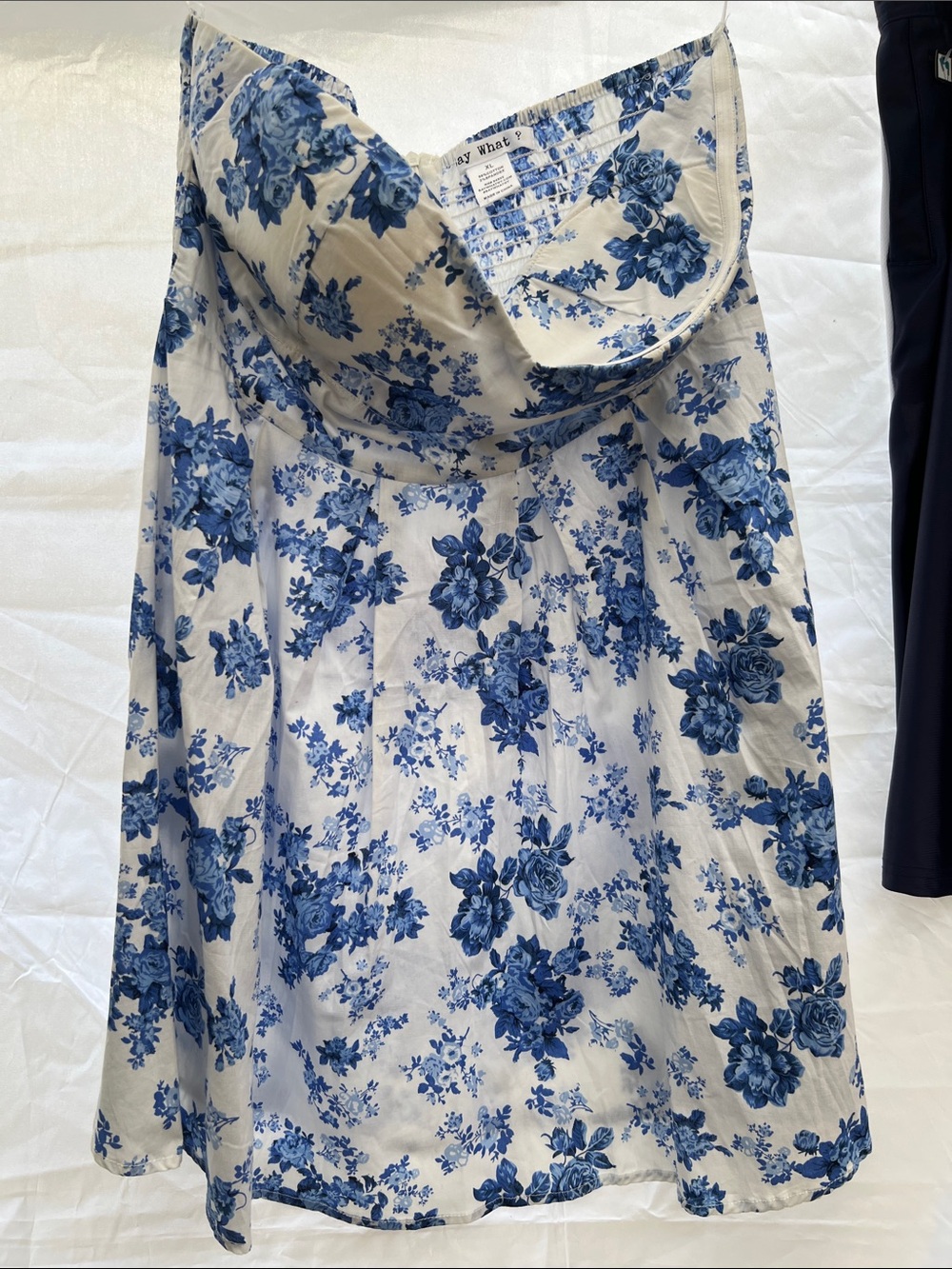 Say What? White Strapless Dress with Blue Floral Print